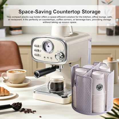 Coffee Cup Dispenser,360°Rotating Paper Cup Dispenser,Cup Holder with 4 Compartments Removable,Cup Dispenser Countertop,Disposable Paper & Plastic Cups,for Restaurant,Coffee Station,Bar,Office - color: Gray