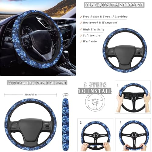Wanyint Sea Turtle Blue 14 PCS Car Seat Covers Set, Auto Seat Protector with Steering Wheel Cover Seat Belt Pads Garbage Bag Armrest Cover Handbrake Cover Set Rear View Mirror Protector Coasters - color: Sea Turtle Hibiscus Blue