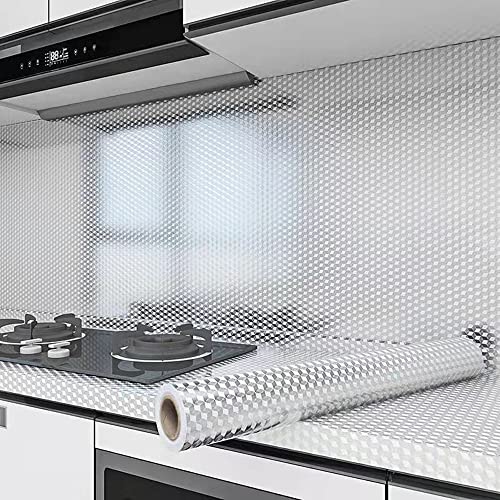 Peel and Stick Wallpaper, Waterproof Contact Paper for Kitchen Countertops Cabinets, Self-Adhesive Removable Aluminum Foil Sticker, Oil Proof Heat Resistant, Easy Clean (24"x197", Silver Chequer) - color: Silver Chequer, size: 24"W x 197"L