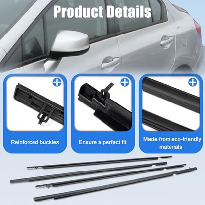 4Pcs Weatherstrip Window Moulding Trim Seal Belt Compatible with 2006-2011 Honda Civic Replace# 72460-SNA-A01 72410-SNA-A01 - color: 2006-2011, size: For Honda Civic