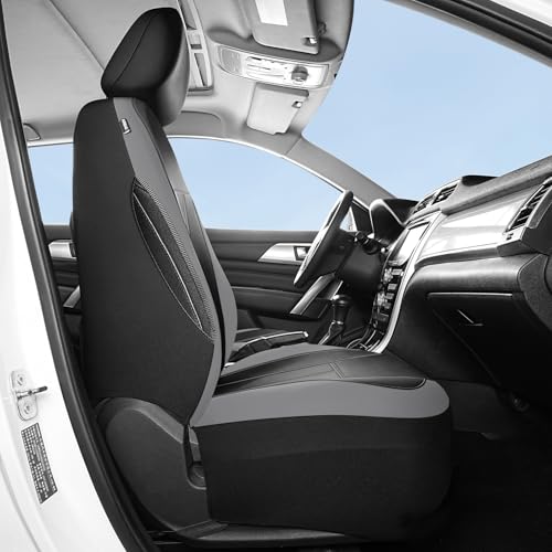 HChengkikz Car Seat Covers Front Seat, Waterproof Neoprene Car Seat Covers, Car Seat Cover Airbag Compatible, Universal Fit for Most Cars, Trucks, SUVs (Black + Darkgray) - color: N816 Black Darkgray, size: Front Seat