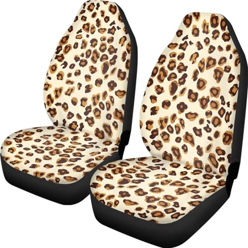 Leopard Print Thin Car Seat Covers Set of 2 Elastic Fabric Front Bucket Stretch Seats Protector Universal Fit Car Interior Decor - color: Leopard
