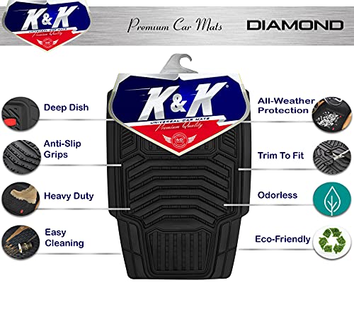 K&K Auto Accessories 3D Car Floor Mat Thick 8 Lb Heavy Duty Durable Universal Diamond Black Deep Dish for Cars SUVs Minivan Truck - color: Diamond Black