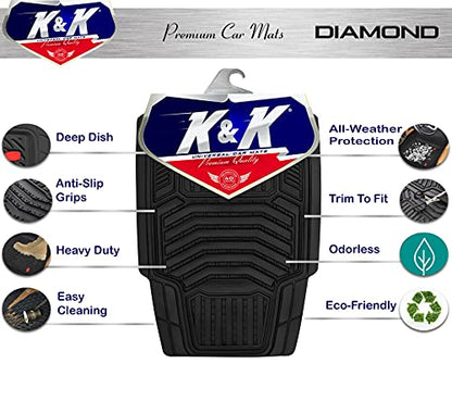 K&K Auto Accessories 3D Car Floor Mat Thick 8 Lb Heavy Duty Durable Universal Diamond Black Deep Dish for Cars SUVs Minivan Truck - color: Diamond Black