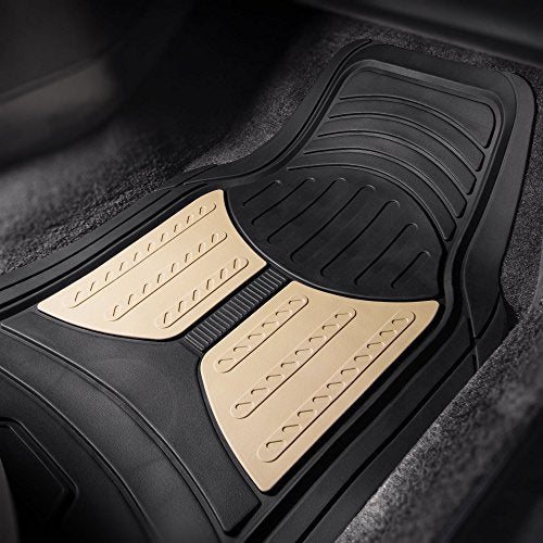 Automotive Floor Mats Climaproof for All Weather Protection Universal Fit Heavy Duty Rubber Fits Most Cars, SUVs, and Trucks, Full Set Trim to Fit FH Group Beige
