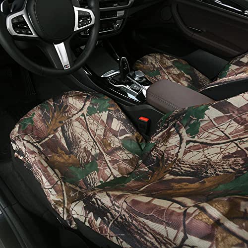 TOYOUN Camo Universal Front Car Seat Covers Waterproof Highback Bucket Seat Covers Green Forest Camouflage Print-Fit Most Cars, Trucks, SUVS, Vans 2 PCS Auto Seat Covers Car Seat Protector - color: green