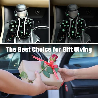 Automotive Interior Mini Funny Car Gear Shift Hoodie Knob Cover Universal Upgrade Star Glow in The Dark Gear Shift Cover, Black A