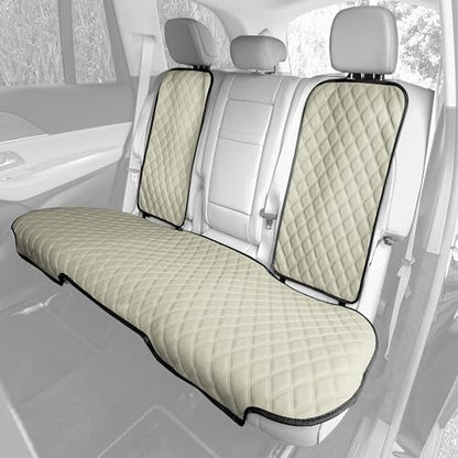 FH Group Car Seat Cushion Rear Set Beige Faux Leather Automotive Seat Cushions - Universal Fit, Rear Car Seat Cushion, Car Seat Cushions With Non-slip Silicone Backing for SUV, Sedan, Van - color: Beige, style: Rear Set