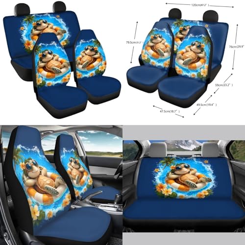 Forchrinse Hawaiian Sea Turtle Car Seat Covers 15 Pcs Auto Interior Cover Set with Steering Wheel Cover,Armrest Seatbelt Pads,Car Garbage Can,Coaster,Handbrake Gearshift Cover for SUVs Trucks - color: Hawaiian Sea Turtle Pattern