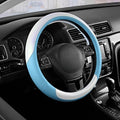 Road Comforts Steering Wheel Cover – Breathable Leather Steering Wheel Cover, Anti-Slip Grip, Universal Fit 14.5” to 15”, Heat & Cold Resistant for Cars, SUVs, and Trucks – Shining White & Blue - color: White&Blue