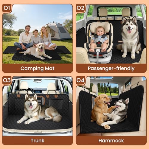 A-Pce Dog Truck Seat Cover for Back Seat, Hard Bottom Dog Hammock for Car, Waterproof Seat Protector, Dual use in Summer and Winter, Universal XL Size Fits for Crew Cab Truck/SUV, Black