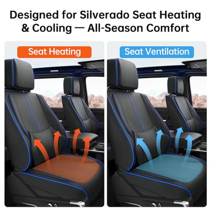 W&PMAX Custom-Fit Blue Seat Covers Full Set for Chevy Silverado & GMC Sierra 2007–2026, Fit 1500/2500/3500HD Crew/Double/Extended Cab, Waterproof Leather Truck Seat Protectors
