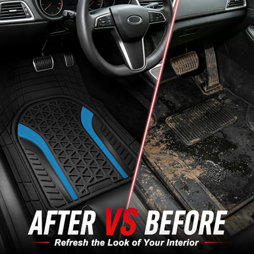Heavy Duty Rubber Car Mats Carbon Fiber Design (Electric Blue), 4-Piece Deep Waterproof Floor Mats Set (Front & Rear Full Set), All Weather Universal Trim to Fit Automotive SUV Sedan Truck - color: Electric Blue, size: Carbon Fiber
