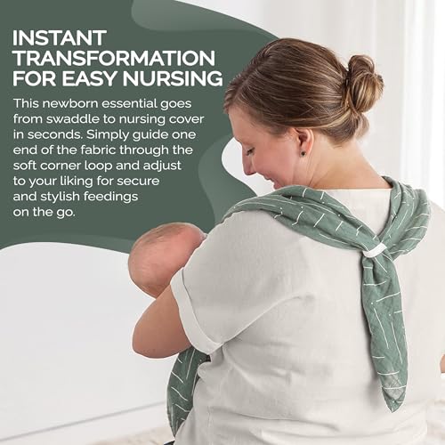 Itzy Ritzy Breastfeeding Boss Multi-Use Cover – A Nursing Cover, Swaddle, Car Seat Wrap, Tummy Time Mat & Burp Cloth All in One – Made of Soft Muslin Fabric & Measures 47” x 47” (Sage Mudcloth) - color: Sage Mudcloth
