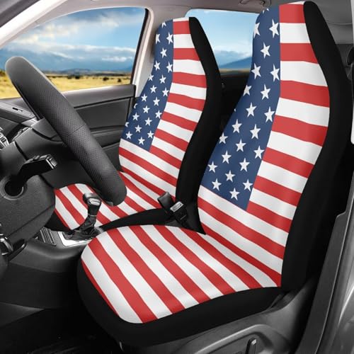 INSTANTARTS American Flag Car Seat Covers 2 Piece – Polyester Front Bucket Seat Protector, Universal Fit for Most Cars SUVs Trucks, Patriotic Style - color: American Flag