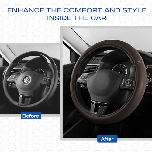 Skechers Memory Foam Steering Wheel Cover,Grade Protein Leather Steering Wheel Cover,Universal Anti-Slip Fit 14" 1/2-15" Car Wheel Cover for Men Women Fit Suvs,Vans,Sedans,Car,Trucks,Brown - color: Brown