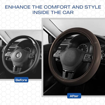 Skechers Memory Foam Steering Wheel Cover,Grade Protein Leather Steering Wheel Cover,Universal Anti-Slip Fit 14" 1/2-15" Car Wheel Cover for Men Women Fit Suvs,Vans,Sedans,Car,Trucks,Brown - color: Brown
