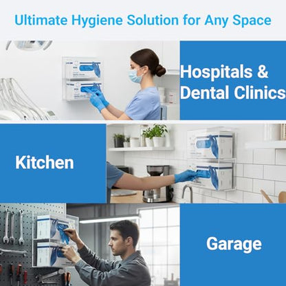 Double Glove Box Holder Wall Mount, Side-Load Acrylic Glove Dispenser - Clear Medical Storage Organizer for Lab, Hospital, Kitchen,- 10 x 3.54 x 10.6 IN - Quick Access & Easy Refill - size: Double