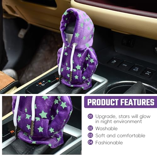 Gear Shift Hoodie Cover, Universal Car Shift Knob Hoodie for Auto Shifter, Automotive Interior Decoration Accessories Star, Automotive Interior Cute Gadgets, Purple
