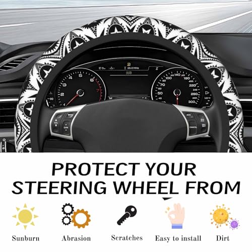 Steering Wheel Cover Accessories Neoprene Cover, Breathable Non-Slip Easy to Install Suitable for Women Men, 14.5-15.5 Inch for Car SUV Van Truck Universal - Boho Art - color: Boho Art
