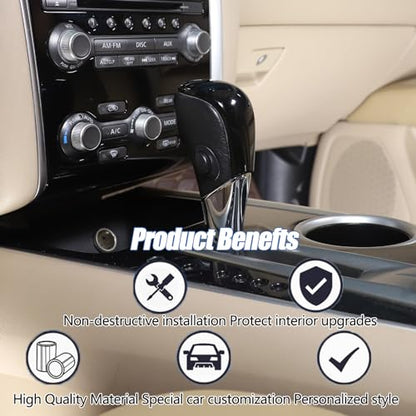 Gear Shifter Head Cover Compatible with Nissan Pathfinder 2013-2018, Center Console Gear Shift Knob Hand Brake Cover Decorative Protection Sticker Accessories(B Glossy Black)