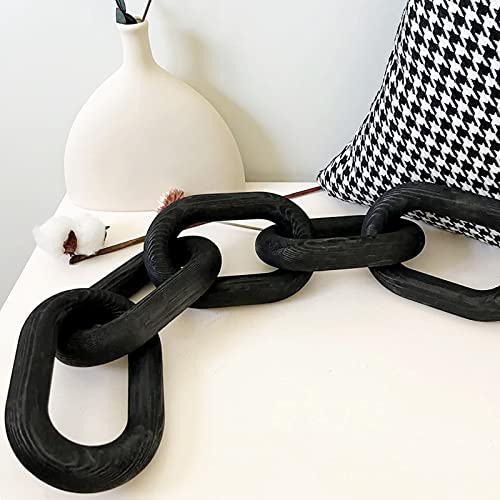 Decor Wood Knot, Home Shelf Decor, Wood Chain 3 Link Decor, Hand Carved Home Decorations for Living Room, Farmhouse Coffee Table Decor (5-Ring Black) - color: 5-ring Black