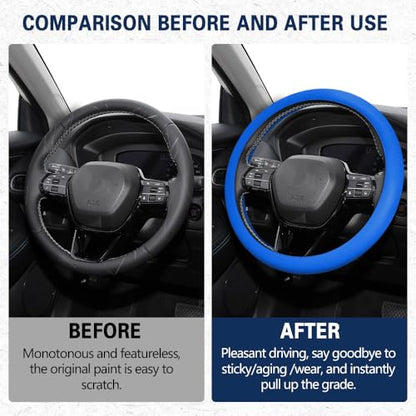 Car Steering Wheel Cover, Silicone Car Steering Wheel Protective Cover, 33-40 CM Anti-Slip Soft Comfortable Steering Wheel Cover for Women Men, Universal Accessories Fit Cars Trucks SUVs (Dark Blue) - color: Dark Blue