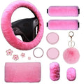 Fluffy Steering Wheel Cover for Women with Furry Gear Cover &Handbrake Cover&Seat Belt Cover&Armrest Pad Fuzzy Car Accessories for Women Pack of 14 (Pink) - color: Pink