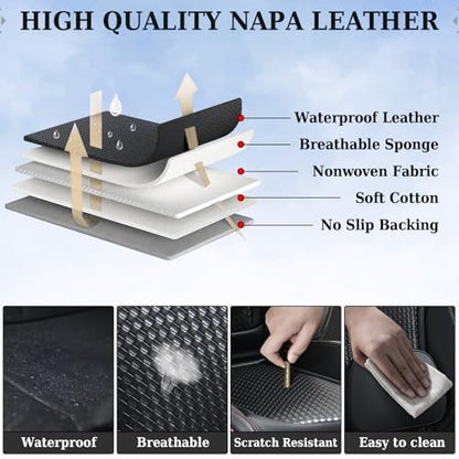 Coverado Seat Covers, Car Seat Covers Front Seats, Waterproof Nappa Leather Auto Seat Cover with Lumbar Head Pillow, Black Redline Seat Covers Carseat Cover Universal Fit for Most Cars - color: Redline（Pillow）, size: Front