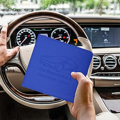 Car Insurance and Registration Holder, 5.5 x 5 Inch PU Leather Vehicle Glove Box Organizer Wallet Case for Insurance Card, Driver License, Paperwork - Blue - color: Blue