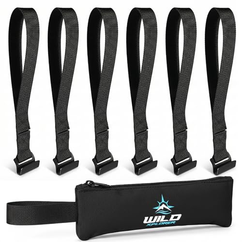 6 Cargo Tie Down Door Hook Straps for Rooftop Cargo Carrier, Patented Heavy Duty Flat Hooks, Roof Rack Clips for Car Top Bag, Luggage Straps for Car, Replacement Parts, No Roof Rack Required