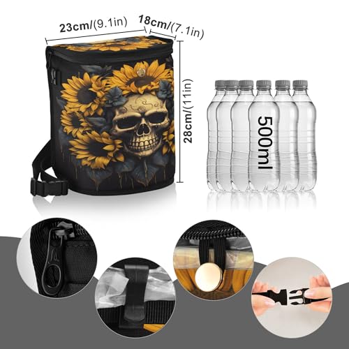MNSRUU Car Trash Can with Lid, Skull and Sunflower Car Trash Bag Hanging Organizers and Storage for Front Back Seat, Leak-Proof Trash Bin - color: Skull I1101