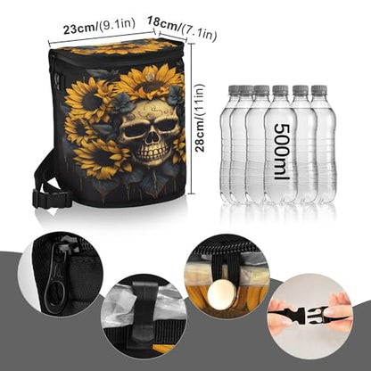 MNSRUU Car Trash Can with Lid, Skull and Sunflower Car Trash Bag Hanging Organizers and Storage for Front Back Seat, Leak-Proof Trash Bin - color: Skull I1101