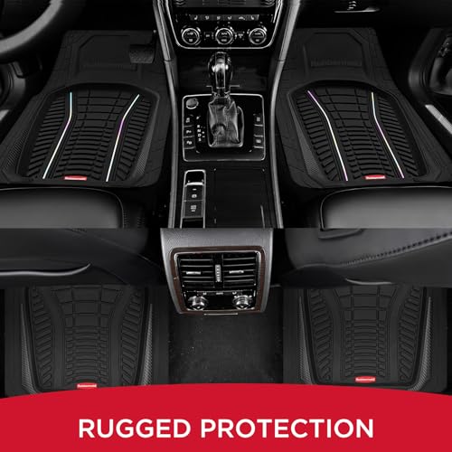 Rubbermaid Car Floor Mats Full Set – Premium All-Weather Car Mat with Brushed Aluminum Inserts, Universal Trim-to-Fit Design, Anti-Slip Backing for Cars, SUVs, Trucks, and Vans - color: Black