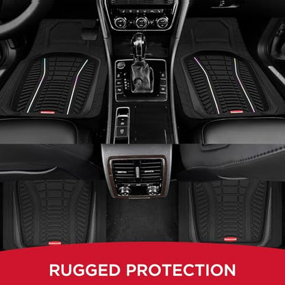 Rubbermaid Car Floor Mats Full Set – Premium All-Weather Car Mat with Brushed Aluminum Inserts, Universal Trim-to-Fit Design, Anti-Slip Backing for Cars, SUVs, Trucks, and Vans - color: Black