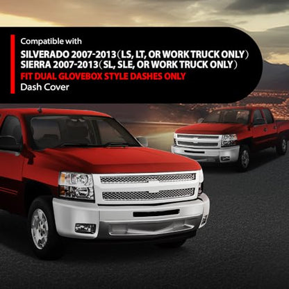 ANDPLAY Dash Cover Dashboard Compatible with Chevy Silverado GMC Sierra 2007-2013,Fit Dual Glovebox Style Dashes Only Black - color: Black