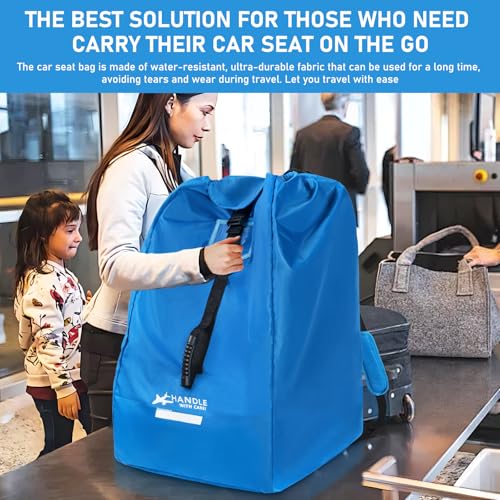 Car Seat Travel Bag for Airplane, Large Waterproof Car Seat Bags Fits Most Infant Car Seats, Convertible Car Seats, Booster Seats, Car Seat Bases, Adjustable Shoulder Strap, Blue - color: Blue