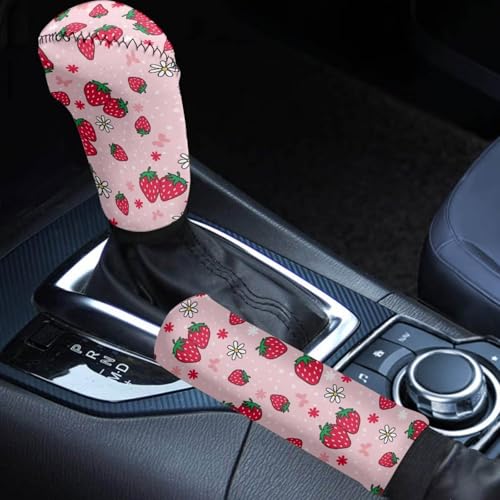 Cute Strawberry Car Gear Shift Knob Cover and Handbrake Covers Universal Shift Knob Cover Automotive Interior Decoration Suitable for Most Cars,SUV - color: Cute Strawberry