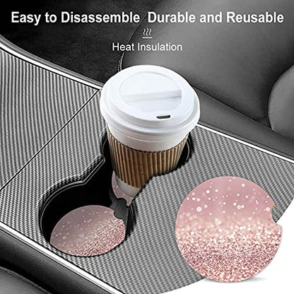 Pink Glitter Absorbent Car Coasters,Pretty Girly Ceramic Cup Holders Coasters with a Finger Notch for Women Men 2.56"(2 Pieces) - color: Pink Glitter