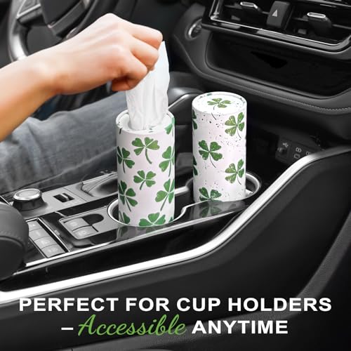 Car Tissue Holder (4 PK) - 50 3-Ply Tissues Cylinder, Fits Car Cup Holders, Portable Travel Tubes Box Container, Clover Design, Round Tissue Container for Car Accessories - style: Clover