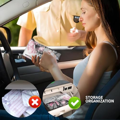 Leather Car Registration and Insurance Card Holder, Cute Car Accessories Vehicle Glove Box Car Organizer for Documents, Cards, License Paris Street Pink Floral - color: Paris Street Pink Floral