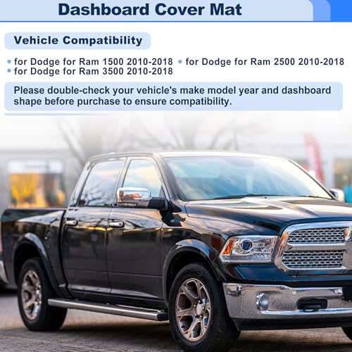 Dashboard Cover for Dodge for Ram 1500 2500 3500 2010-2018 Interior Dash Cover Mat Pad Carpet Non-Slip Dashboard Protector Sunshine UV & Heat Resistant Black - style: for Dodge for Ram 1500 2500 3500 2010-2018