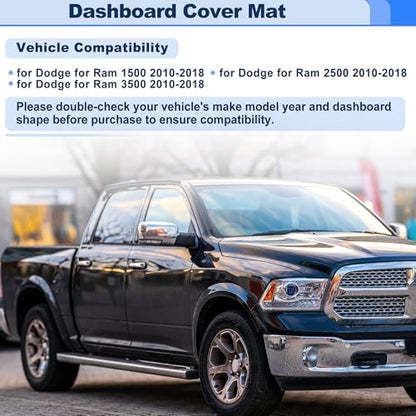 Dashboard Cover for Dodge for Ram 1500 2500 3500 2010-2018 Interior Dash Cover Mat Pad Carpet Non-Slip Dashboard Protector Sunshine UV & Heat Resistant Black - style: for Dodge for Ram 1500 2500 3500 2010-2018