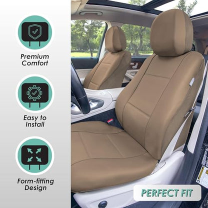 FH Group Car Seat Covers PU Leather 3 Row 7 Seater Car Seat Covers, Airbag Compatible and Split Bench - Fit Most Car, Truck, SUV, & Van Solid Tan - color: Beige, style: 7 Seater