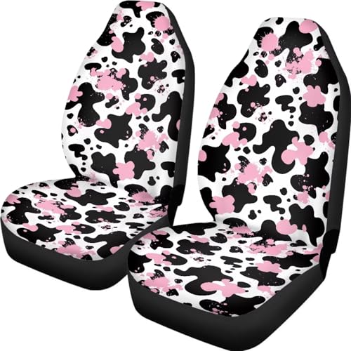 Pink Black Cow Print Front Seat Covers for Cars Navajo Aztec Driver Car Seat Protector Comfort Polyester Bucket Seat Covers Universal Fit for SUV Truck Sedan - color: Pink Black Cow Print 86
