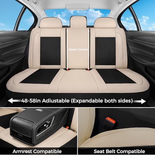 Car Seat Covers Full Set, Universal Seat Cover 5 Seats, Automotive Seat Covers with Mesh Leather, Waterproof Car Seat Protector, Breathable Car Seat Cushion for Most Car SUV Truck, Beige - color: Beige, size: Full set