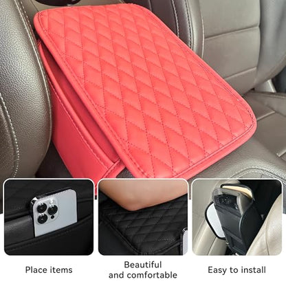 Upgraded Car Middle Center Console Cover with 2 Storage, Universal Microfiber Leather Car Armrest Cover Cushion Universal Vehicle Middle Console Cover, Most Vehicle, SUV, Truck. (Red)