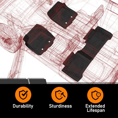 G-PLUS Floor Mats Fit for Chevy Silverado/GMC Sierra 1500 2500HD 3500HD Crew Cab 2019-2025(Fit with Rear Under-Seat Storage), TPE All Weather Custom Fit Floor Liner Car Mats 3 Piece Black