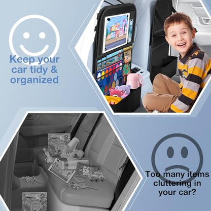 Car Backseat Organizer with table Tray(1Pack) 9 Storage Pockets Backseat Car Organizer with Tablet Holder, Back seat Organizer for Kids Road Trip Essentials Travel - style: 1Pack with Food Tray-Black