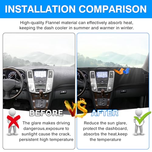 Autorder Dashboard Cover Mat for Lexus RX RX300/RX330/RX350/RX400 2004-2008 2009 Accessories Dash Cover Upgrade Flannel Dash Mat Sunshade Glare UV Rays Protector - size: For Lexus RX 2004-2009